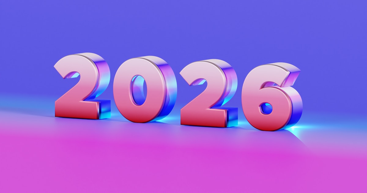 The year 2026 in metallic 3D numbers.